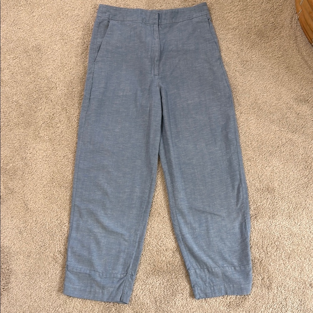 Women Hi Rise Blue linen blend crop sz large